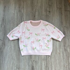 Pink Floral Bow Short Sleeve Top